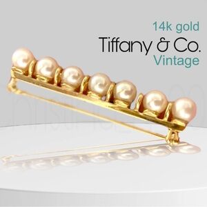 Vintage 14k luxury Tiffany & Co. pearl pin brooch row of 7